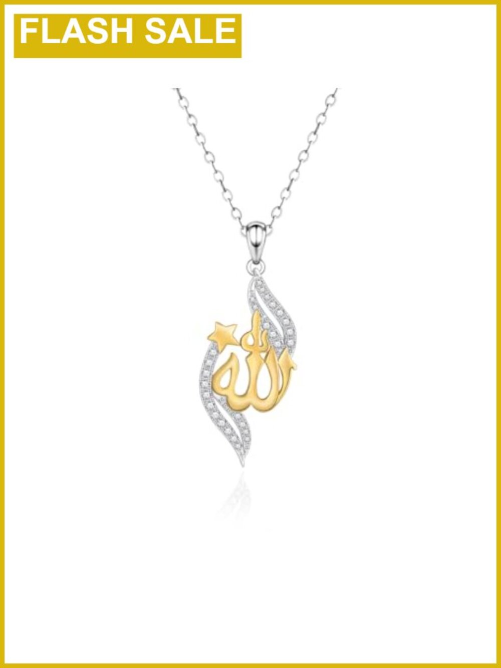 925 Sterling Silver Allah Pendant Necklace Cubic Zirconia Muslim Faith Jewelry
